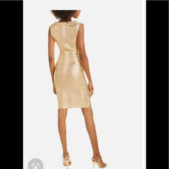 Herve Leger Gold Cap Sleeve Dress - Picture 7 of 7